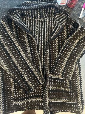 Women’s Black and Cream handmade Striped Hooded Sweater